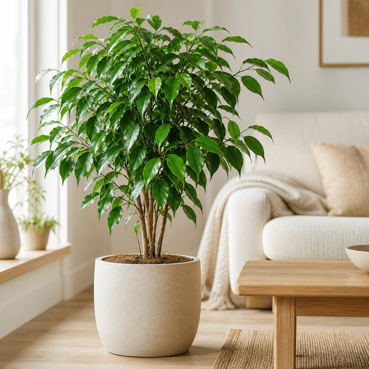 Ficus elastica Gummibaum mit großen glänzenden Blättern