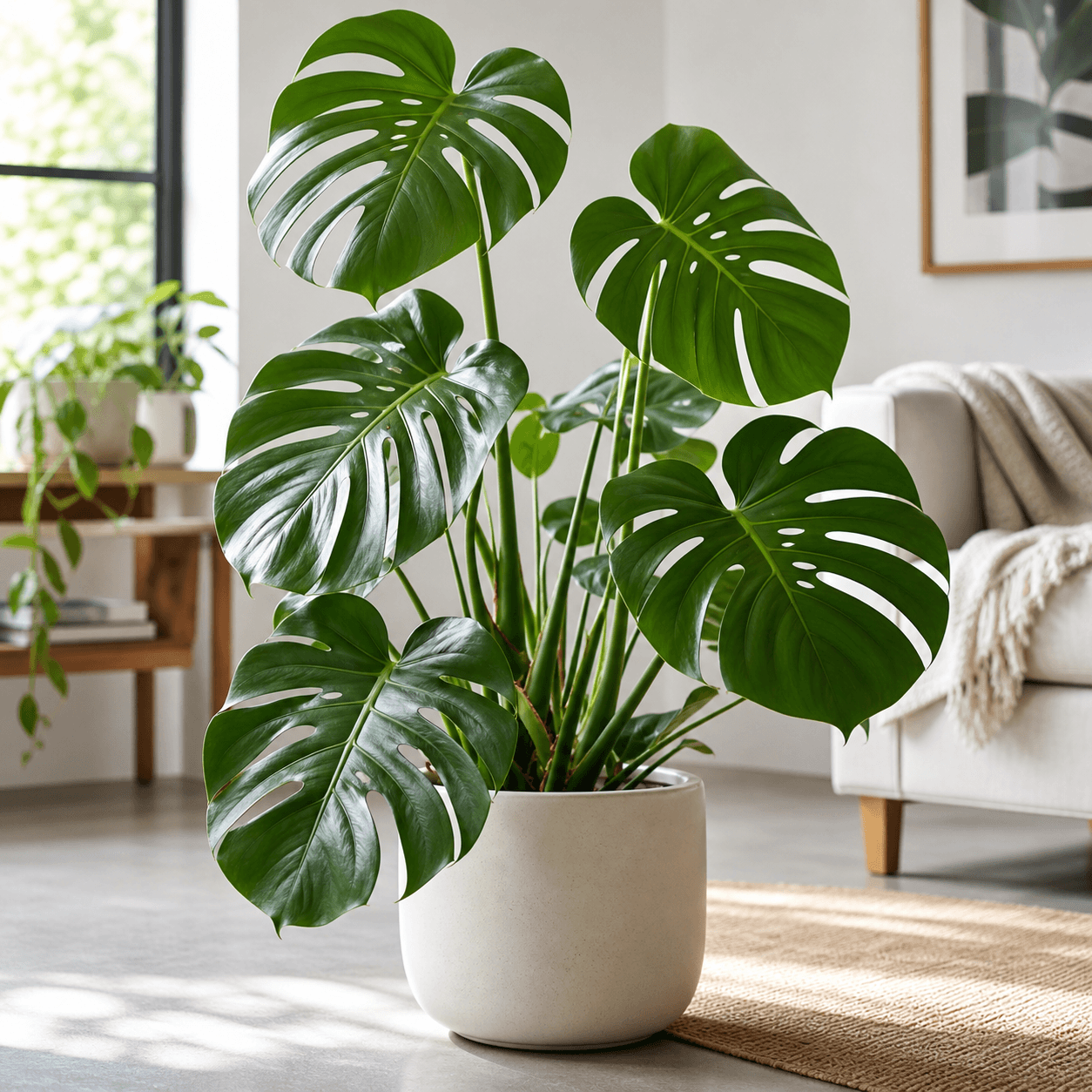 Monstera deliciosa Zimmerpflanze mit großen geschlitzten Blättern