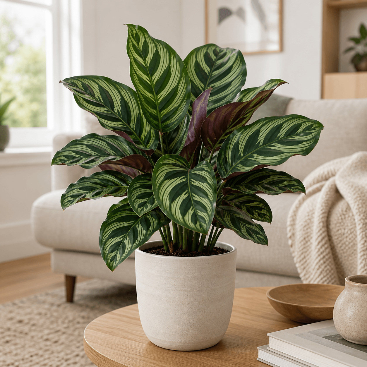 Calathea Zimmerpflanze mit dekorativ gemusterten Blättern